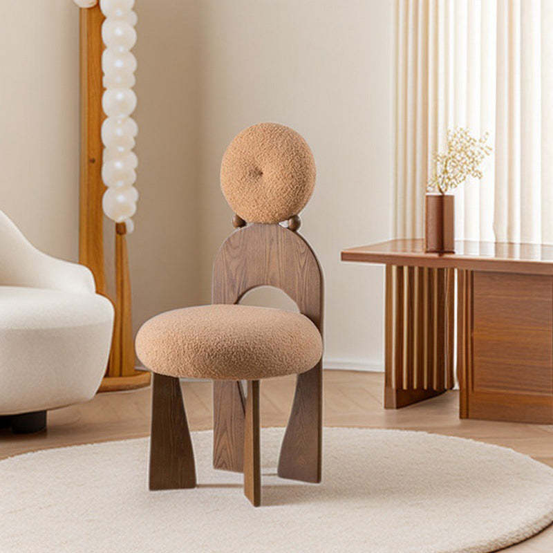 Vintage Curved Lambswool Wood Vanity Stool