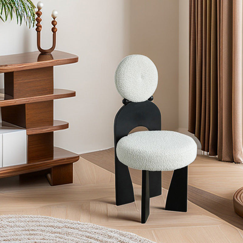 Vintage Curved Lambswool Wood Vanity Stool