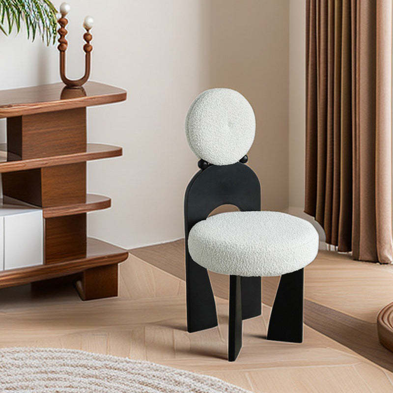 Vintage Curved Lambswool Wood Vanity Stool