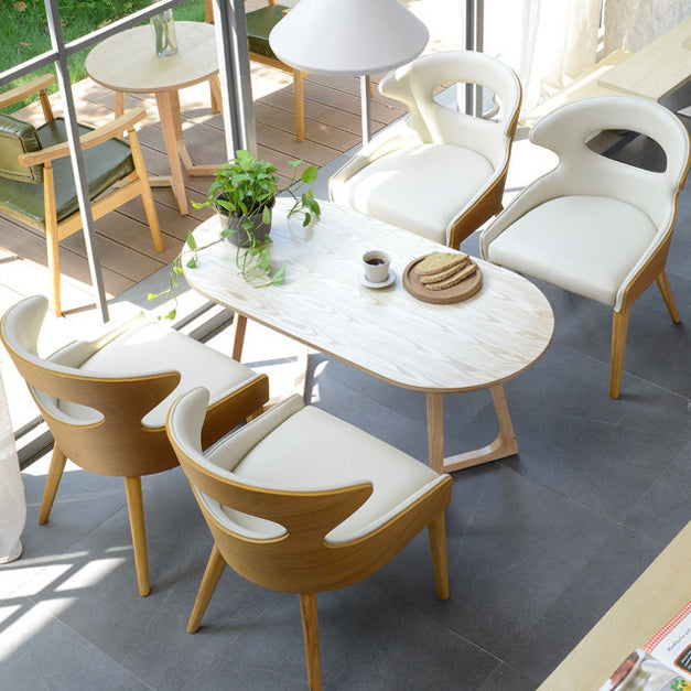 Scandinavian Hollow Oval Leather Wood Dining Chair