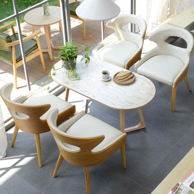 Scandinavian Hollow Oval Leather Wood Dining Chair — Walnut Color & Black