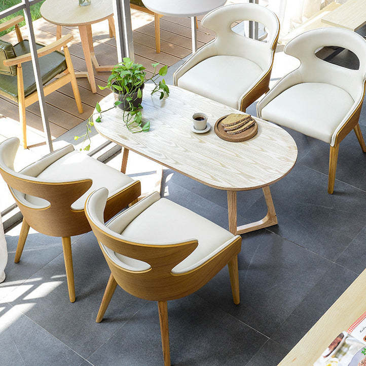 Scandinavian Hollow Oval Leather Wood Dining Chair