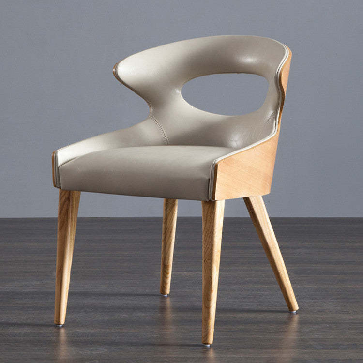 Scandinavian Hollow Oval Leather Wood Dining Chair