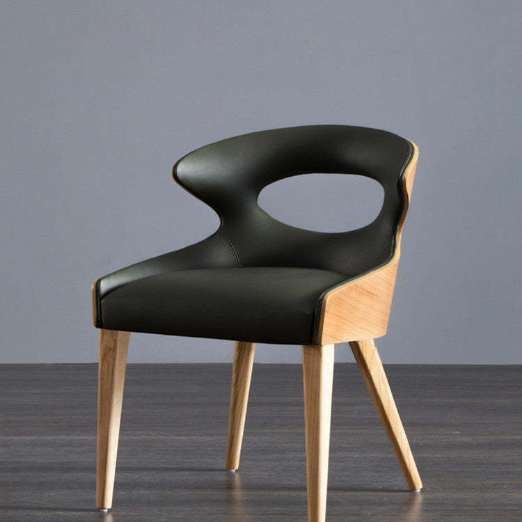 Scandinavian Hollow Oval Leather Wood Dining Chair