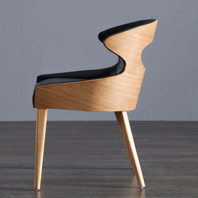 Scandinavian Hollow Oval Leather Wood Dining Chair