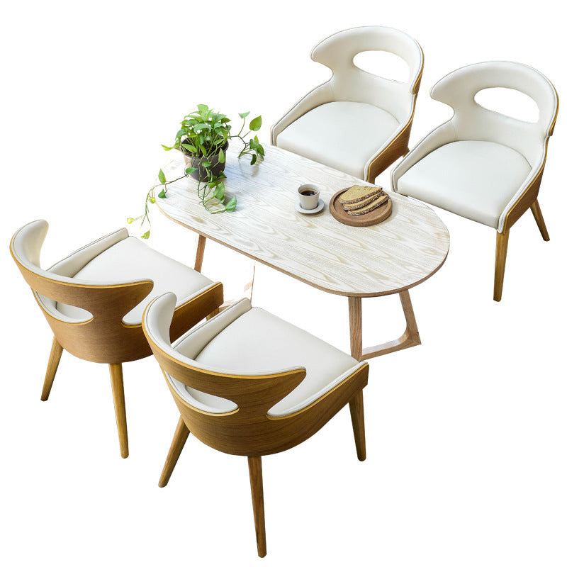 Scandinavian Hollow Oval Leather Wood Dining Chair