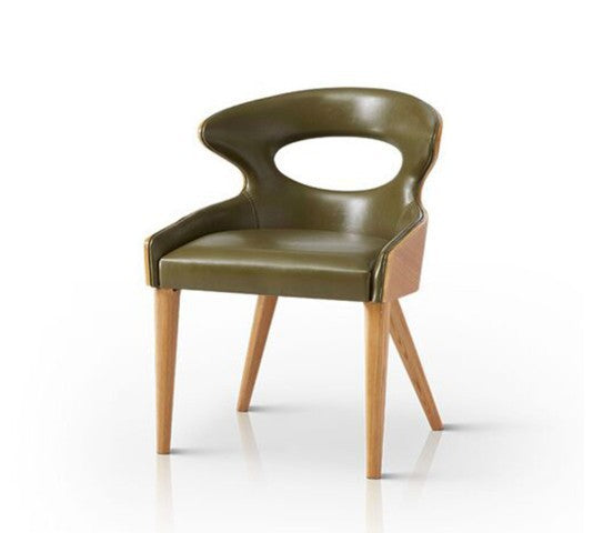 Scandinavian Hollow Oval Leather Wood Dining Chair