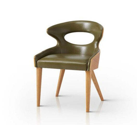 Scandinavian Hollow Oval Leather Wood Dining Chair