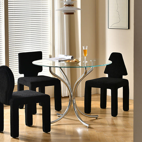 Scandinavian Triangle Teddy Velvet Dining Chair — Round & Blue