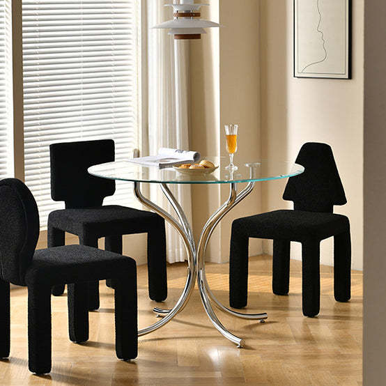 Scandinavian Triangle Teddy Velvet Dining Chair — Round & Blue