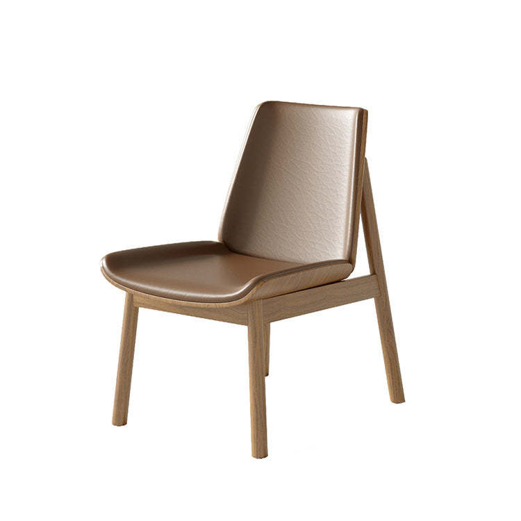 Chinese Trapezoidal Napa Leather Wood Dining Chair