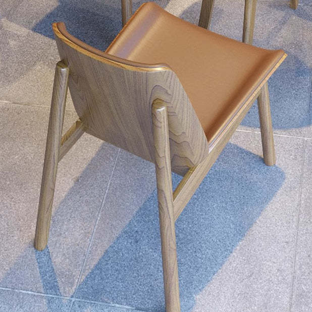 Chinese Trapezoidal Napa Leather Wood Dining Chair