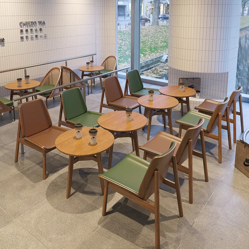 Chinese Trapezoidal Napa Leather Wood Dining Chair