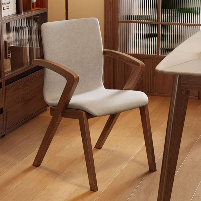 Scandinavian Curved Fabric Wood Dining Chair with Arm