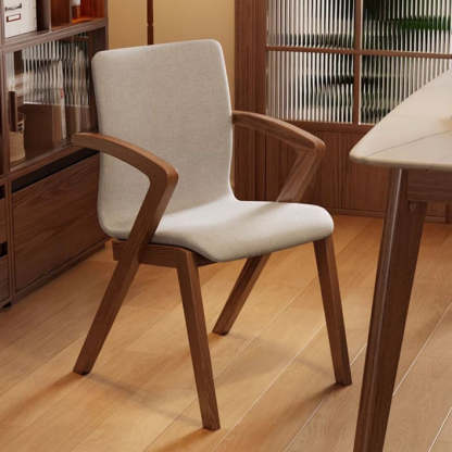 Scandinavian Curved Fabric Wood Dining Chair with Arm