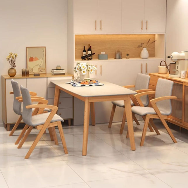 Scandinavian Curved Fabric Wood Dining Chair with Arm