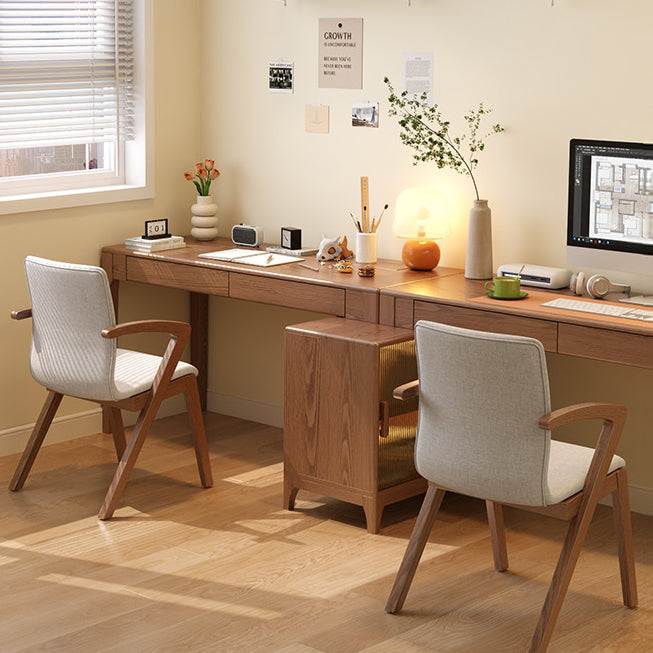 Scandinavian Curved Fabric Wood Dining Chair with Arm