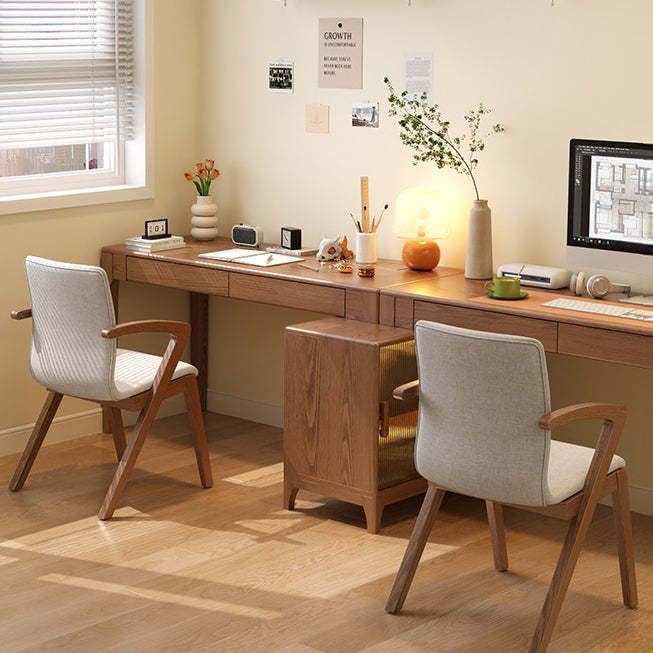 Scandinavian Curved Fabric Wood Dining Chair with Arm