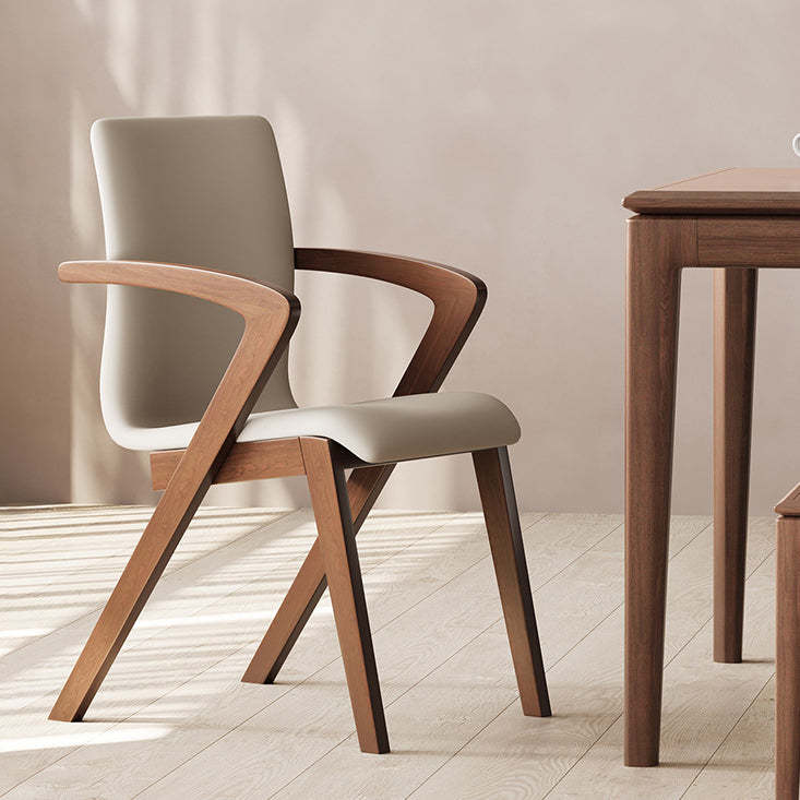 Scandinavian Curved Fabric Wood Dining Chair with Arm