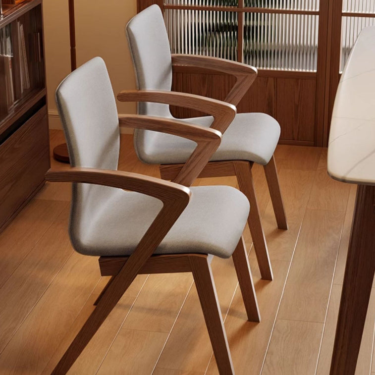 Scandinavian Curved Fabric Wood Dining Chair with Arm