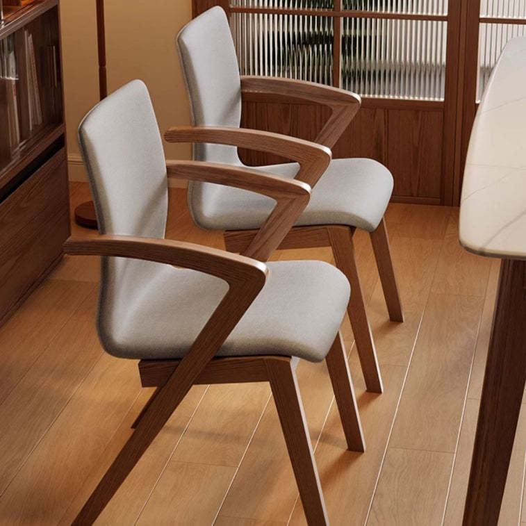 Scandinavian Curved Fabric Wood Dining Chair with Arm