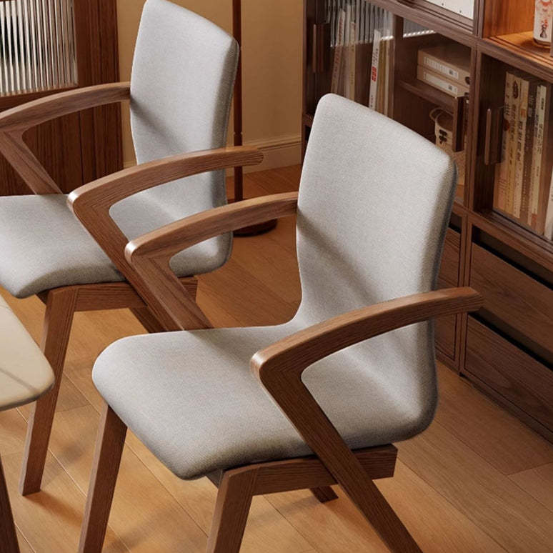 Scandinavian Curved Fabric Wood Dining Chair with Arm