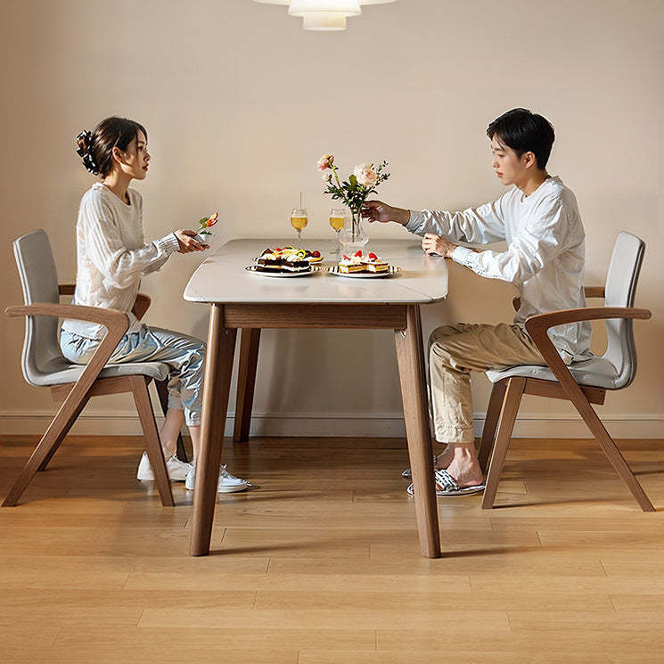 Scandinavian Curved Fabric Wood Dining Chair with Arm