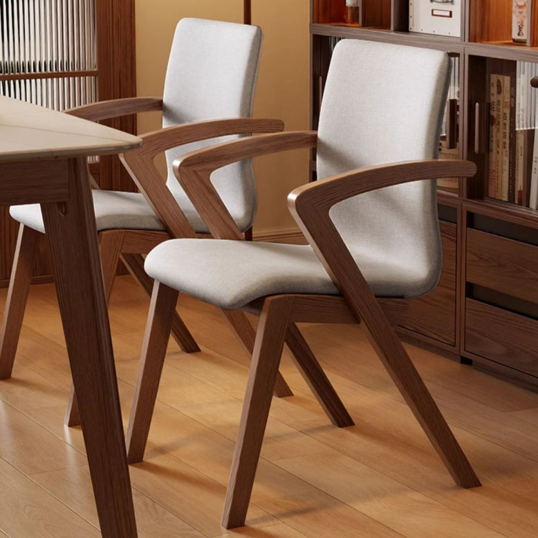 Scandinavian Curved Fabric Wood Dining Chair with Arm
