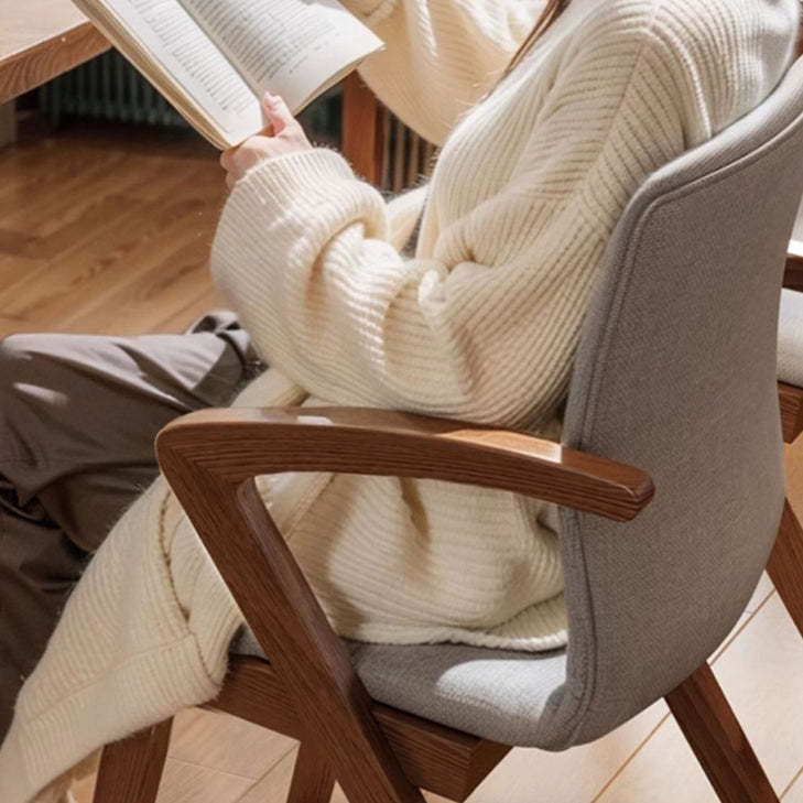 Scandinavian Curved Fabric Wood Dining Chair with Arm