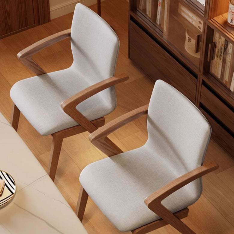 Scandinavian Curved Fabric Wood Dining Chair with Arm