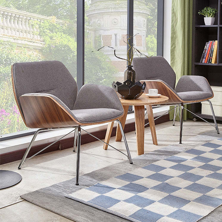 Nordic Hexagonal Leather Wood Dining Chair with Arm — Black Legs