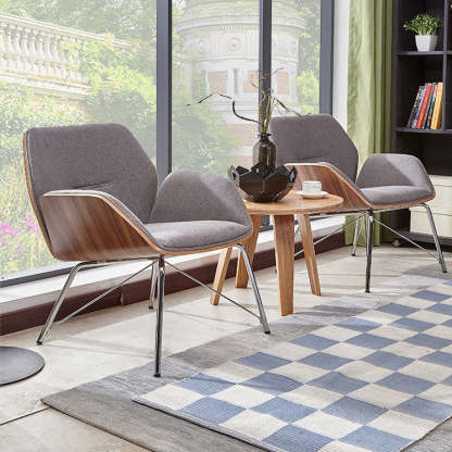 Nordic Hexagonal Leather Wood Dining Chair with Arm — Black Legs