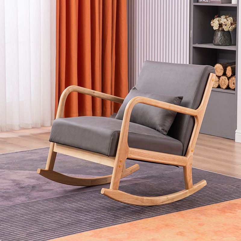 Minimalist Shake Bend Tech Fabric Wood Accent Chair — Original Wood Color & Navy Blue