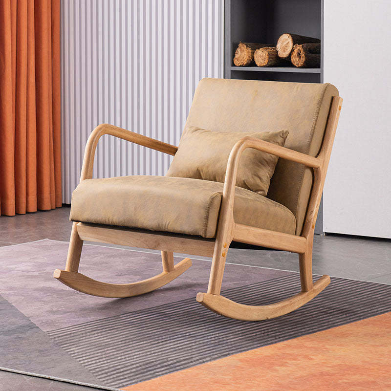 Minimalist Shake Bend Tech Fabric Wood Accent Chair — Original Wood Color & Earthy Yellow