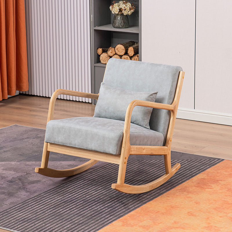 Minimalist Shake Bend Tech Fabric Wood Accent Chair — Original Wood Color & Light Blue