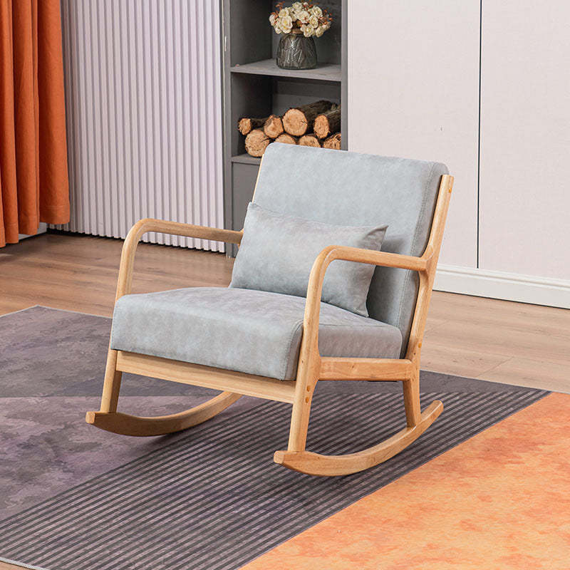 Minimalist Shake Bend Tech Fabric Wood Accent Chair — Original Wood Color & Light Blue