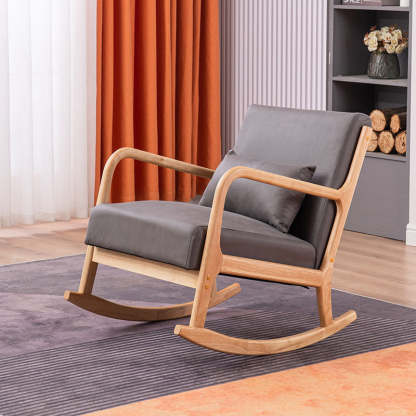 Minimalist Shake Bend Tech Fabric Wood Accent Chair — Original Wood Color & Navy Blue