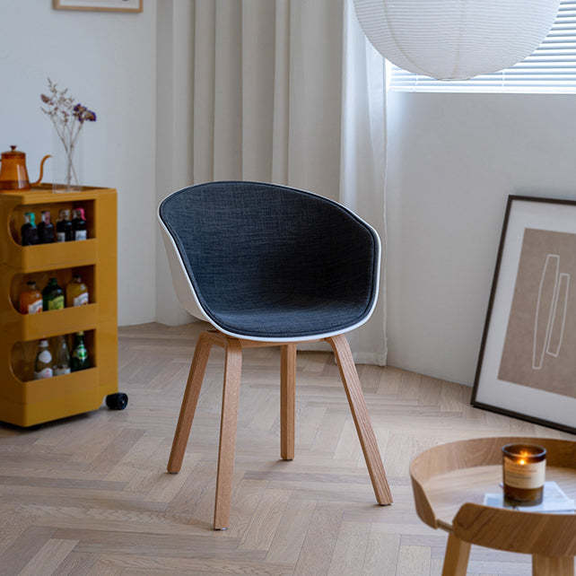 Scandinavian Curved Half Wrap Wood Dining Chair — Light Gray & Copper Color