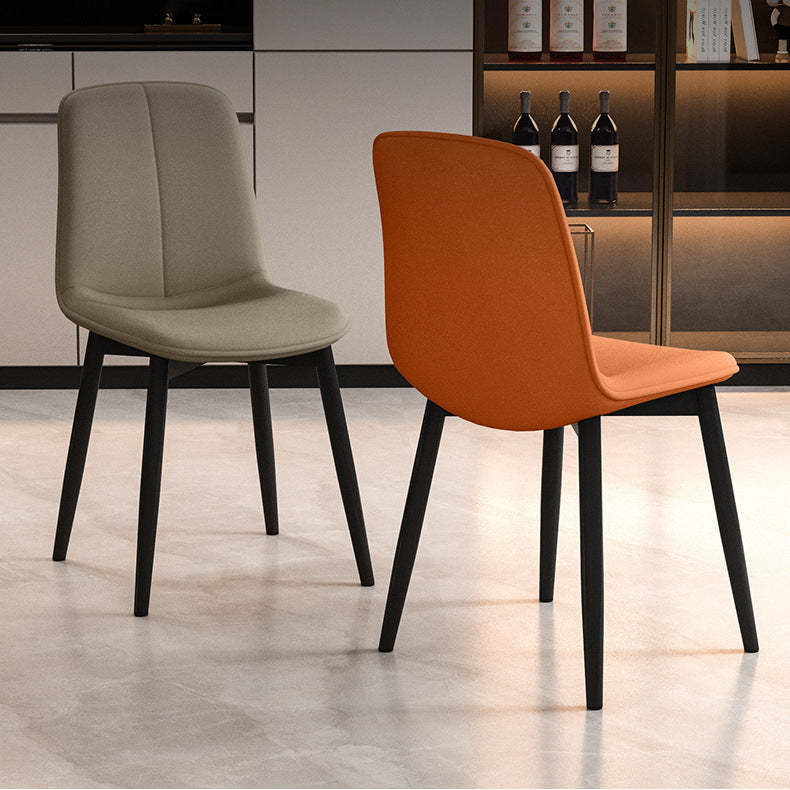 Scandinavian Recessed Tech Fabric Metal Dining Chair — Gray & Wear-resistant Leather