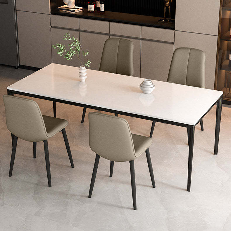 Scandinavian Recessed Tech Fabric Metal Dining Chair — Beige & Wear-resistant Leather