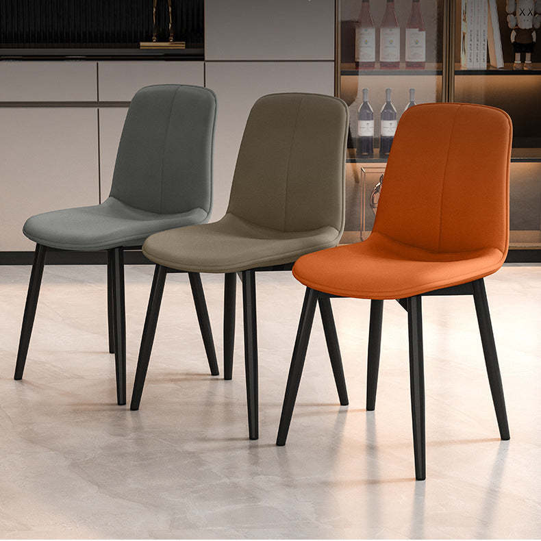 Scandinavian Recessed Tech Fabric Metal Dining Chair — Dark Gray & Wear-resistant Leather
