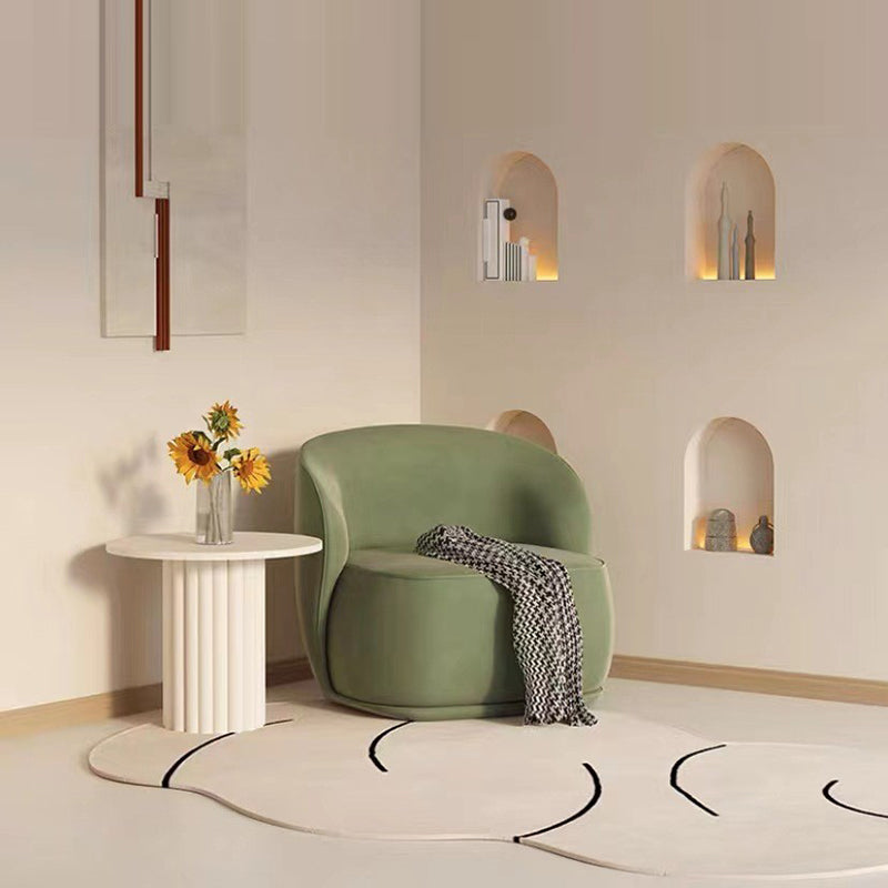 Contemporary Curved Velvet Wood Accent Chair