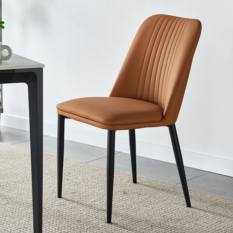Minimalist Distressed Leather Steel Dining Chair