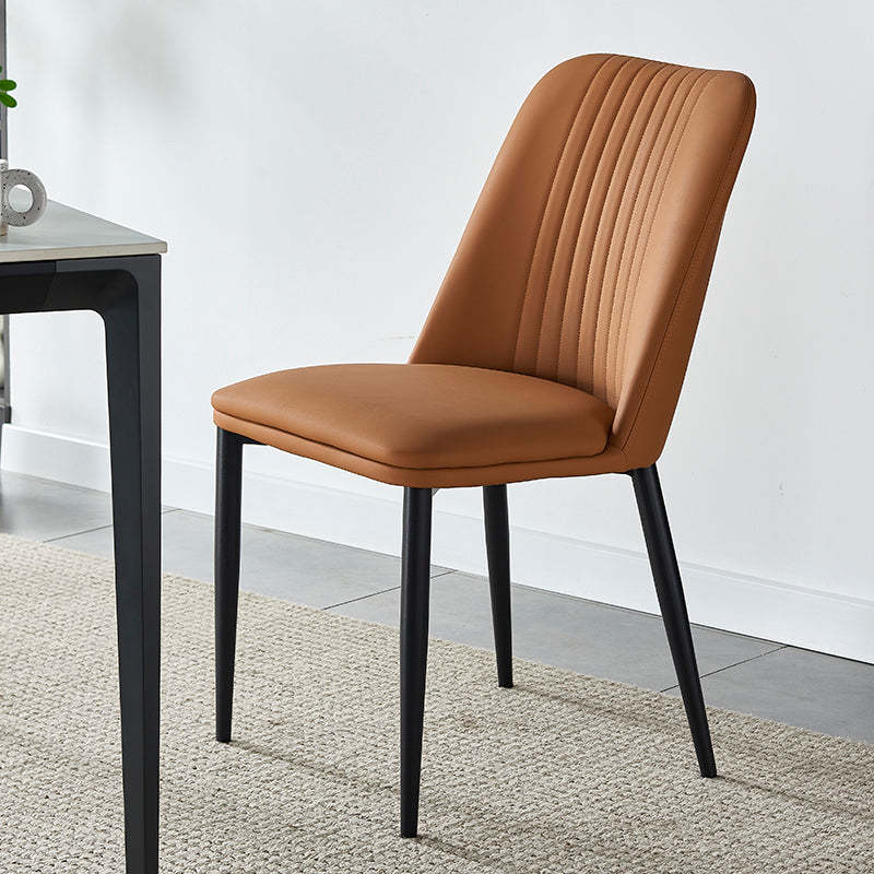Minimalist Distressed Leather Steel Dining Chair