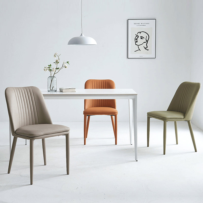 Minimalist Distressed Leather Steel Dining Chair — Green