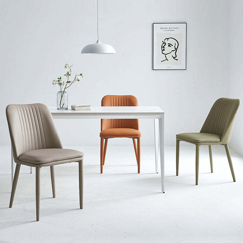 Minimalist Distressed Leather Steel Dining Chair — Green