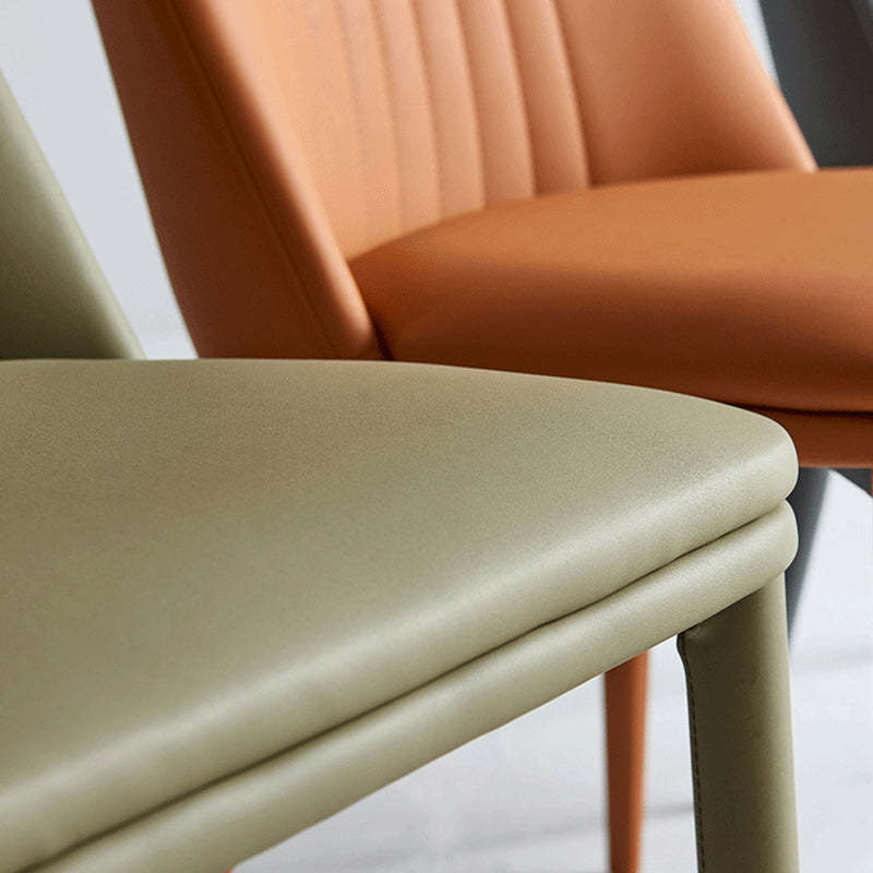 Minimalist Distressed Leather Steel Dining Chair — Orange
