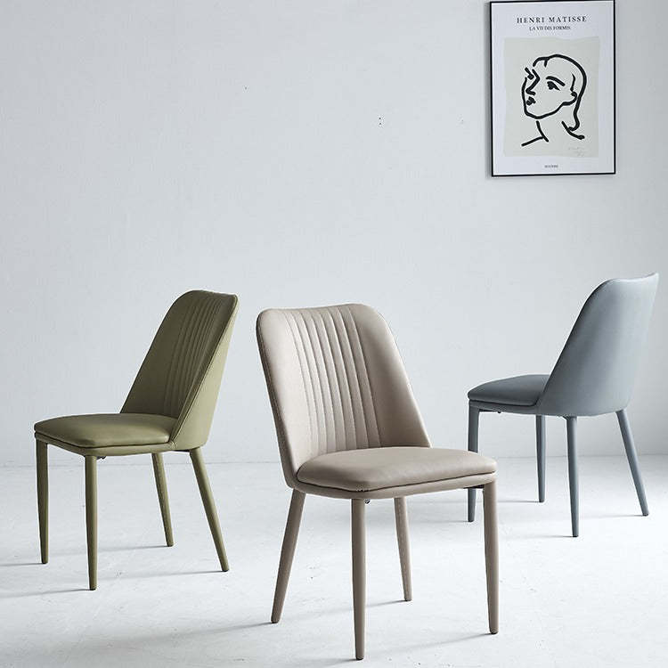 Minimalist Distressed Leather Steel Dining Chair — Gray