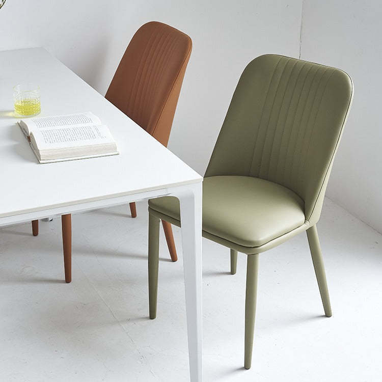 Minimalist Distressed Leather Steel Dining Chair — Blue
