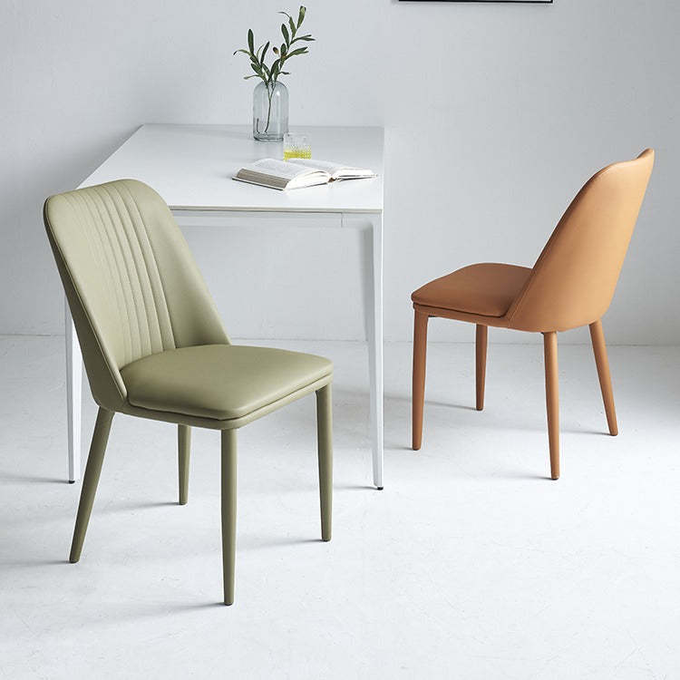 Minimalist Distressed Leather Steel Dining Chair